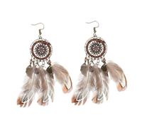 Yardwe Boucles D'oreilles Bohèmes Pendantes à Plumage et Pompons en Alliage Léger pour Femmes, Style Ethnique Hippie, Accessoire de Voyage Souvenir, Légères et Confortables