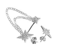 Yardwe Boucles Oreilles Argentées Étoile à Huit Branches Clips Oreille Percés Asymétriques avec Chaîne Pendante Bijoux Élégants pour Femmes