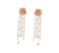 Yardwe Boucles Oreilles Pendantes Longues Rétro Perles avec Gland Élégant Bijoux Artisanaux Créatifs pour Femmes Cadeau pour Fêtes et Soirées