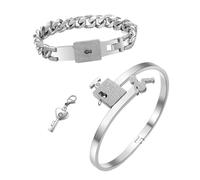 Yardwe Bracelet Couple en Acier Inoxydable Concentrique Paire de Bracelets à Cadenas pour Femme et Homme Bijou Créatif Léger et Chic Accessoire Élégant pour Anniversaire et Mariage