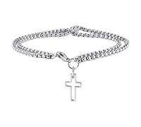 Yardwe Bracelet Homme Double Chaîne Croix en Acier Inoxydable Jonc Métal Double Couche Bijou pour Poignet Masculin Accessoire Mode Polyvalent