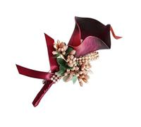 Yardwe Broche Boutonnière Mariage en Pu Calla Lily Artificielle Rouge Profond, Broche Fleur Décorative pour Mariée et Demoiselles D'honneur, Accessoire Soirée, Bal, Fête,