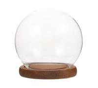 Yardwe Cloche en Verre Transparent avec Base en Bois, Décoration Romantique pour Fleurs Durables, Protection Contre la Poussière et Effet Micro-Paysage Saint-Valentin