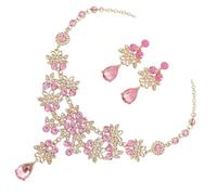 Yardwe Collier de Mariée de Goutte d'Eau en Cristal Boucles d'Oreilles Pendantes Rose Parure Bijoux de Mariage Élégante pour Robe de Mariée Accessoire pour Mariage et Fiançailles