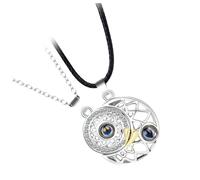 Yardwe Collier Pendentif Lune Argenté Projection je T'aime en 100 Langues, Chaîne de Clavicule pour Couples, Bijou Romantique pour Femmes et Hommes, Accessoire de Couple Unique