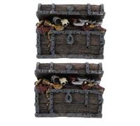 Yardwe Décoration d'aquarium 2 pièces : Coffre au trésor en résine, Style rétro, cachette pour crevettes et Poissons - Petite décoration de Coffre au trésor pour sous-Marin