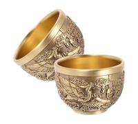 Yardwe Ensemble 2pcs Tasse à Thé Vintage en Cuivre Motif Dragon et Phoenix, Style Chinois Embossé, Structure Stable, pour Dégustation de Thé