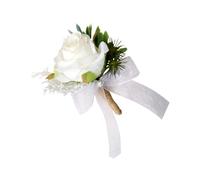 Yardwe Épingle Fleur Blanche et Verte en Soie Élégante pour Mariage, Décor de Banquet Nuptial, Facile à Assortir, pour Tenue de Marié ou Tenue Quotidienne