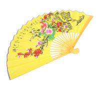 Yardwe Grand Éventail Mural Chinois en Bambou et Soie Jaune, Décoration Murale Asiatique Traditionnelle, pour Salons et Parcs à Thème Chinois, Solide et Ventilateur Puissant