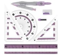 Yardwe Kit Règle Multifonction 7 Pièces en Plastique Transparent Rapporteur, Compas et Équerre, Chiffres Clairs, Résistant, pour Artistes et Designers