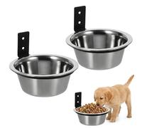 Yardwe Lot de 2 gamelles pour chien - Montage mural - En acier inoxydable - Surélevée - Pour chien et chat - Abreuvoir d'eau anti-basculement avec support pour chenil et maison - Argenté