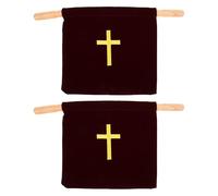 Yardwe Lot de 2 Paniers de Collecte avec Poignées en Bois - à Offrandes en Velours 43 X 25 Cm pour Les Dons - Pochette Religieuse pour La Communion Ou Les Baptêmes