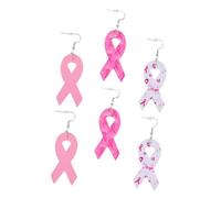 Yardwe Lot de 3 Paires de Boucles D'oreilles Pendantes en Cuir Pu Ruban Multicolore, Sensibilisation Cancer du Sein, pour Femmes et Filles, Accessoires Légers Élégants Couleur Aléatoire