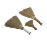 Yardwe Lot de 3 Set de Balais à Main Mini Tressés en Paille Naturelle, Manches Courts Blanc et Jaune, Balai Pratique pour Poussière et Miettes, pour Nettoyage Intérieur, Bureau Cuisine