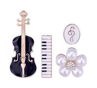 Yardwe Lot de 4 Broches pour Femmes Motif Violon et Fleur Acier Inoxydable Argenté Accessoire Mode Féminine Épingle Élégante pour Vêtements Pull et Manteau Bijou Musical