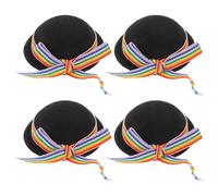 Yardwe Lot de 4 Mini Chapeaux pour Loisirs créatifs - Chapeau Haut-de-Forme Miniature Noir pour poupées - Mini Couvre-Chefs pour Maison de poupée avec Bordure colorée, décoration de fête