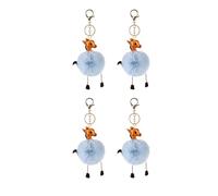 Yardwe Lot de 4 Porte-clés Girafe en Cuir Pu Pompon Bleu Ciel, Accessoires Porte-clés Décoratifs pour Paquet et Clés, Porte-clés Girafe Mignons et Légers pour Usage Quotidien