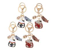 Yardwe Lot de 4 Porte-Clés Japonerie Amulette en Alliage de Zinc Pendentifs Chat Rouge et Bleu Petits Présents de Fête Asiatiques Décoration de Clé Compacte pour Paquet et Voyages
