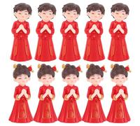 Yardwe Lot de 5 paires de statues de couple traditionnelles chinoises - Figurines miniatures de couple de mariés et de mariée pour décoration de gâteau de mariage