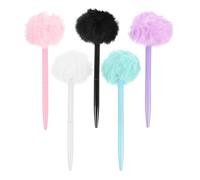 Yardwe Lot de 5 Stylos à Bille Mignons en Peluche Pompon, sans Rayures sur Papier, Usage Longue Durée, pour École, Maison ou Présent Maîtresse