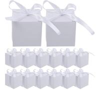 Yardwe Lot de 50 set de Boîtes de Chocolat en Papier Kraft Blanc Boîte à Bonbons Ruban Blanc Format Carré Coffret Présent pour Mariage Saint-Valentin et Emballage Gourmand