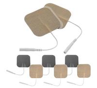 Yardwe Lot de 8 Patchs Électrodes Autocollants 5x5 Cm en Tissu Non Tissé Marron Jaune, Compatibles Électrostimulateurs Connexion à Fil, Coussinets de Massage Portables pour Corporel