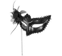 Yardwe Masque Vénitien à Main Argent Noir pour Femmes Accessoire Cosplay Plume Élégant Masque Bal Masqué Décoratif pour Fête Carnaval Halloween