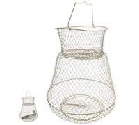 Yardwe Métal Filet de Pliable Capacité Grosse en Pêche pour Poissons | Or, Fixation au Sol, Rangement Facile, Maintien Vivant, Pêche Extérieure, Epuisette Peche Truite