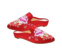 Yardwe Mules Brodées Style Ethnique pour Femme Confortables et Respirantes Chaussures Plates Décontractées pour Usage Quotidien