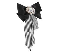 Yardwe Noeud Tissu pour Tenue Professionnelle Pré- avec Épingle Décor et Perles Cravate Élégante Noire et Blanche pour Chemises et Jupes sans Col