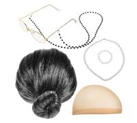 Yardwe Perruque Vieille Femme Pour Cosplay Spectacle Accessoire Incluant Lunettes Et Collier