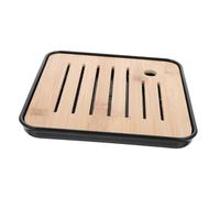 Yardwe Plateau à Thé Chinois en Bambou et Rangement Eau Noir Moderne | Design Oriental Élégant, Surface Rainurée pour Égouttage, pour Bureau