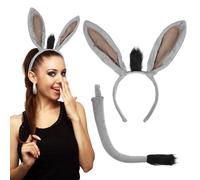 Yardwe Serrage-tête Oreilles D’âne en Fil Doux Gris Queue Assortie, Accessoire Costume Animal pour Carnaval, Fête, Cosplay - Bandeau D’âne Peluche pour Déguisement Garçon et Filles