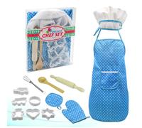 Yardwe Set de Cuisine Garçon Fille avec Tablier et Gants Éducatif de Rôle Chef Pâtissier Ustensiles Réalistes pour Garçon Fille Kit de Jeu de Cuisine PVC avec Boîte Bleue