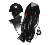 Yardwe Set Déguisement Pirate Perruque Tresse Barbe et Cache-œil Costume Halloween Cosplay pour Fêtes et Carnaval