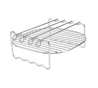 Yardwe Support Brochette Air Fryer en Acier Inoxydable Argenté, Grille de Cuisson Rectangulaire Double Couche Résistante et Multifonctions pour Barbecue et Refroidissement