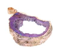 Yardwe Tranche D’Agate Naturelle Décorative Violet Bord Doré, Pendentif DIY pour Création de Bijoux, Accessoire Unique pour Bricolage et Décoration Artisanale
