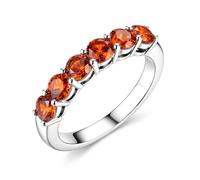 Yaresul Alliance à 6 pierres de 3,5 mm pour femme, bague demi-éternité à griffes partagées, pierre de naissance créée, pierre de naissance, bague empilable, plaqué or blanc, taille 5-10, 7, Grenat