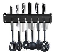 Yareta Porte Couteau Mutal, Porte Ustensiles Cuisine avec 7 Crochets, Support de Cuisine en aluminium, 40cm (Noir)