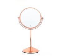 Yarhom Miroir de Maquillage avec lumières, Miroir grossissant en Or Rose, Petit Miroir de courtoisie Double Face 1X / 10X, Miroir Rond de Table (Or rose-7X Grossissemen,Pas de lumière)