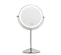 Yarhom Miroir de Maquillage avec lumières, Miroir grossissant en Or Rose, Petit Miroir de courtoisie Double Face 1X / 10X, Miroir Rond de Table (Argent Brillant -10X Grossissement,avec des lumières)