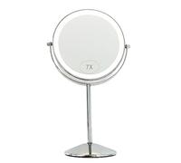 Yarhom Miroir de Maquillage avec lumières, Miroir grossissant en Or Rose, Petit Miroir de courtoisie Double Face 1X / 10X, Miroir Rond de Table (Argent Brillant -7X Grossissement,avec des lumières)