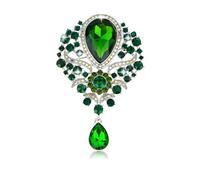 YARIEW Broches vertes pour femme - Plaqué argent - Vintage - Strass - Broche fleur pour bouquet d'affaires, Saint-Patrick, vacances, cadeau de Noël, Métal, Sans pierre précieuse