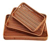 Yarlung Lot de 3 paniers tissés avec poignées, paniers à Pain rectangulaires en polyosier pour Fruits, légumes, Petit-déjeuner, Boissons, collations, Table Basse à Manger, 3 Tailles