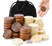 Yarlung Lot de 48 dames en bois uniquement avec 2 dés, jeu de dames de backgammon en bois de 3,8 cm avec sac à cordon pour pièces de rechange ou de rechange