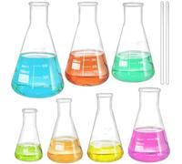 Yarlung Lot de 7 fioles Erlenmeyer en verre borosilicaté 3.3 avec 2 tiges d'agitation pour laboratoire chimie, 50/100/150/200/250/300/500 ml