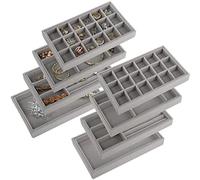 yarlung Lot de 8 plateaux à bijoux empilables en velours pour boucles d'oreilles, bagues, bracelets, broches, montres, multi-emplacements, 21 x 12,7 x 2,5 cm