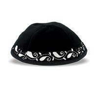 Yarmulke kippa noir et argent velours , 20 cm de diamètre de haute qualité