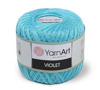 Yarn Art 1 écheveau de fil YarnArt violet, 100 fils en coton mercerisé pour crochet, dentelle, tricot à la main, broderie, loisirs créatifs (bleu 5353)