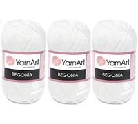 Yarn Art Begonia Lot de 3 écheveaux 100 % coton mercerisé, 50 g / 185 ans (169 m), sport fin : 2 (003 blanc)